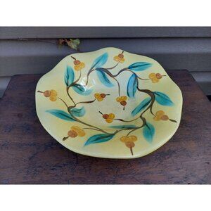 Hand-Painted Ceramic Fluted Bowl With Acorn Design By Gail Pittman